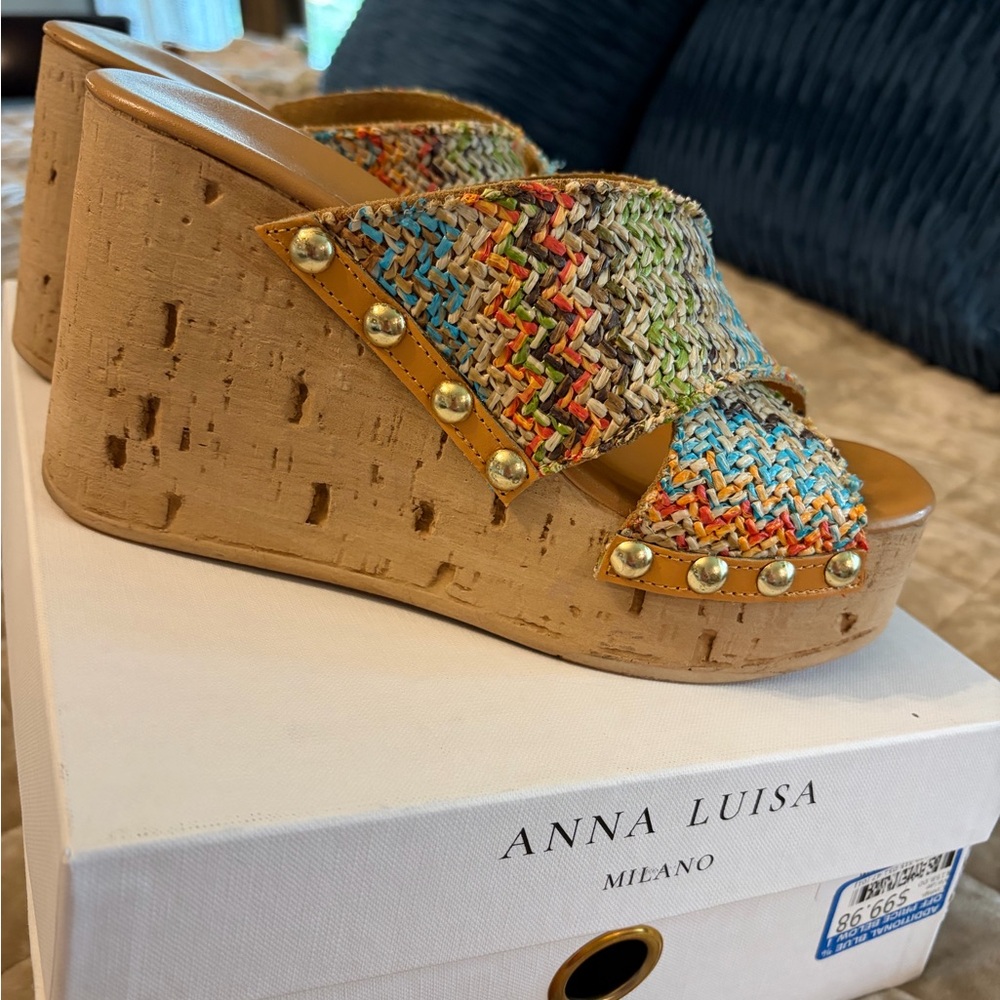Anna Luisa Multicolor Woven Cork Wedge Sandals - Picture 5 of 5